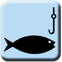 button with fish and hook on it