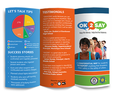 Preview of the tri-fold OK2SAY brochure