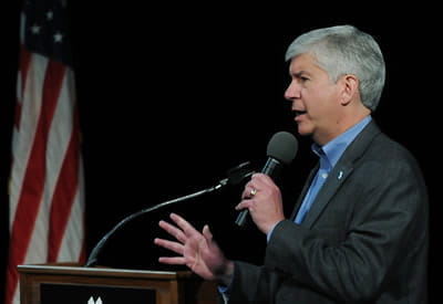 Governor Rick Snyder speaks at town hall at Macomb Community College June 2012.