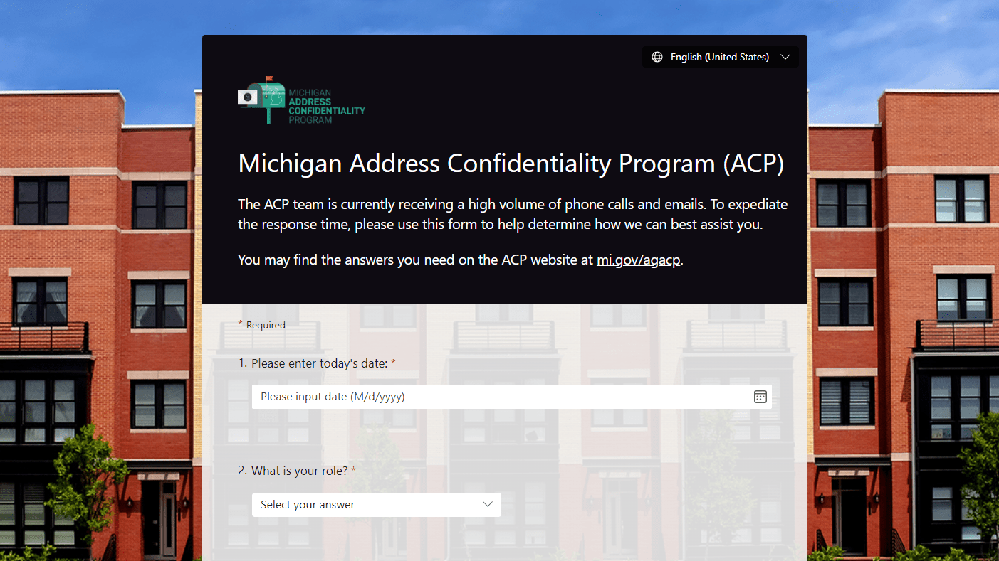 Michigan Address Confidentiality Program (ACP) Online contact form