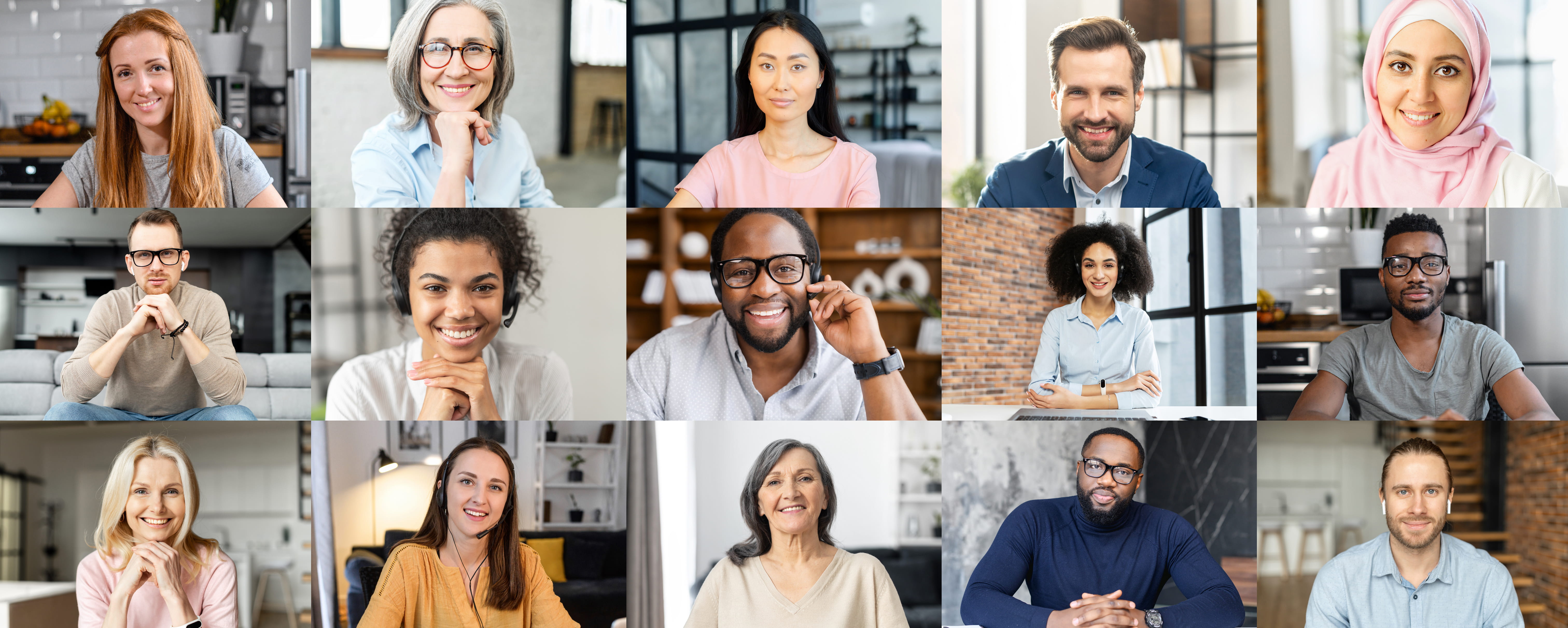 Group of multiracial and multi generation people using app for video meeting online