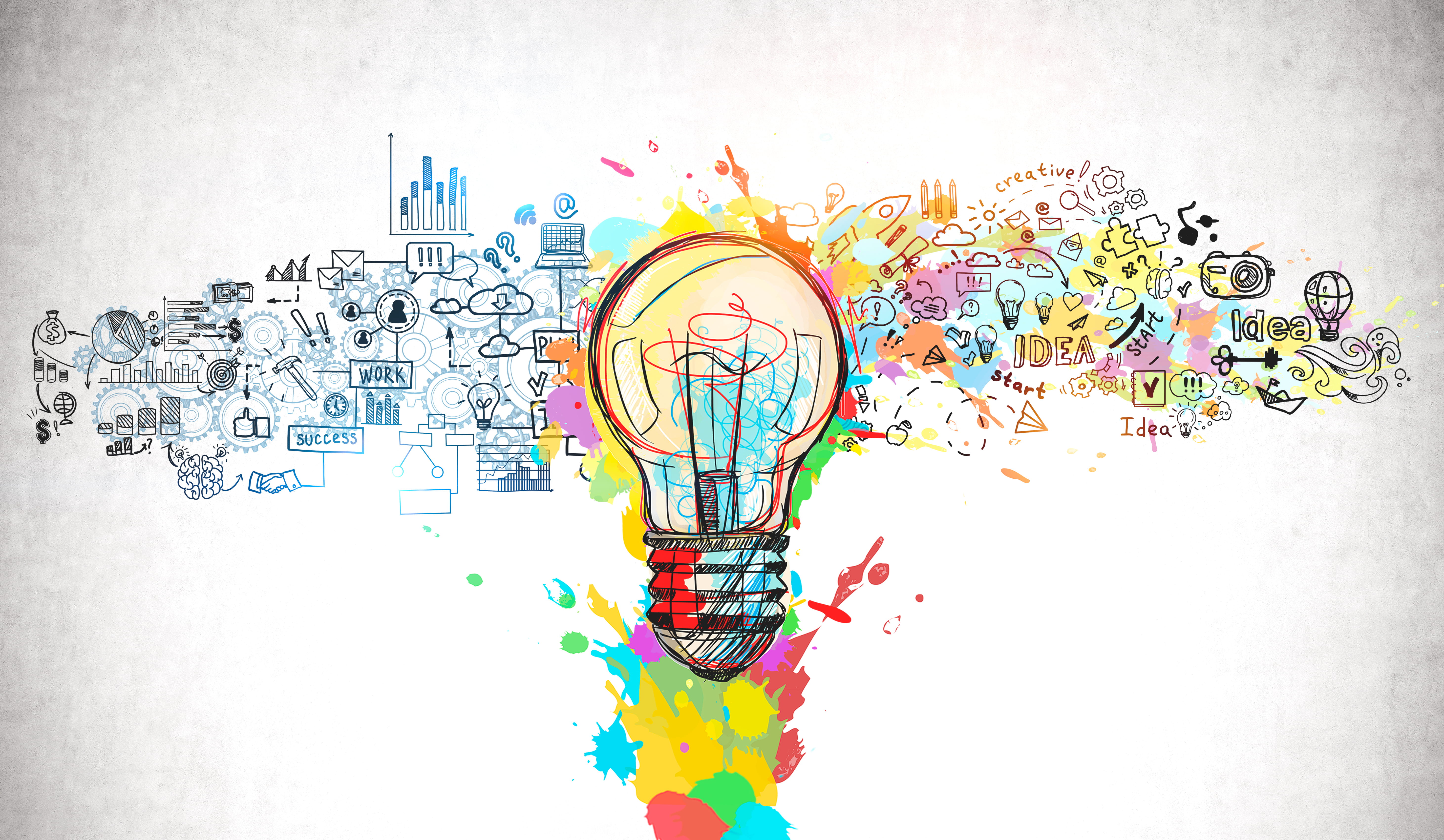 Bright idea and creative thinking with yellow inked lightbulb