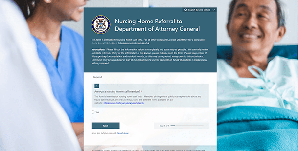 DAG Health Care Fraud's Nursing Home Exploitation complaint form