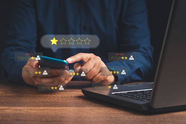 Person choosing 1-star rating review in the survey, poll, or customer satisfaction