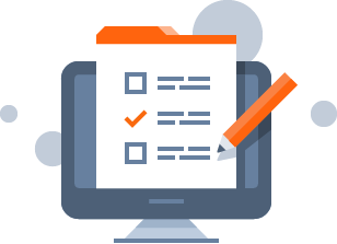 Online exam, checklist and pencil vector flat illustration