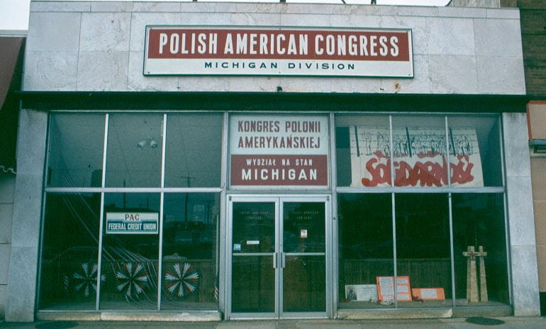 Outside of the Polish American Congress in Detroit Michigan.