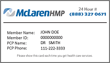 McLaren Health Plan Sample Card