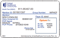 UnitedHealthcare Community Plan Sample Card