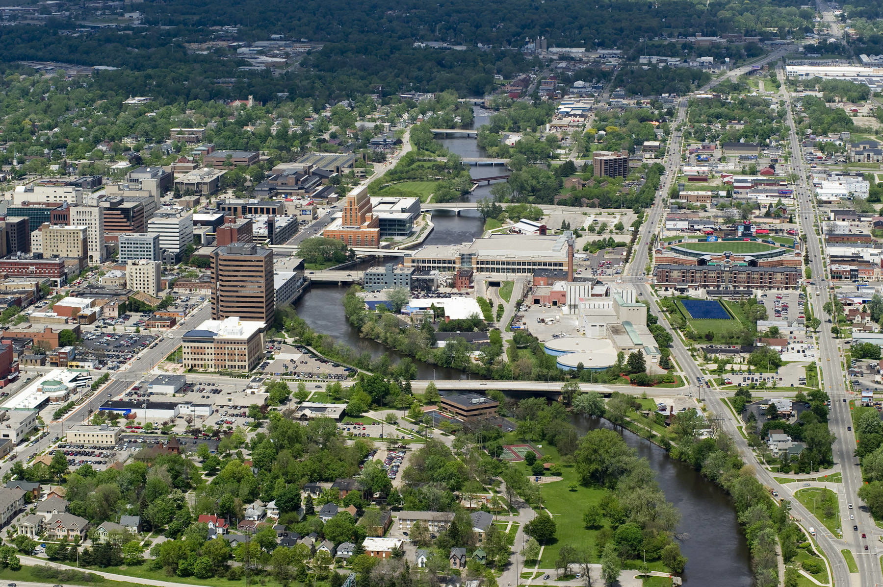 Downtown Lansing from above.