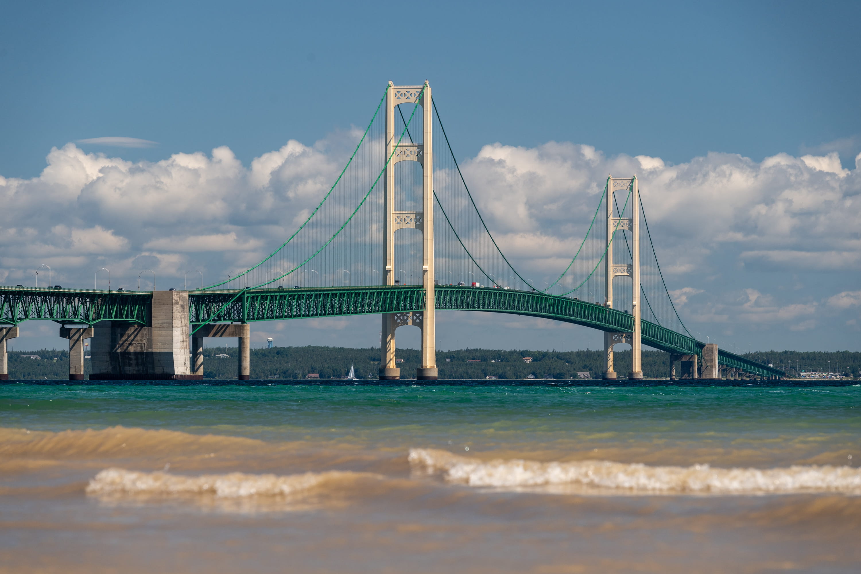 The Mackinac Bridge from the shore.