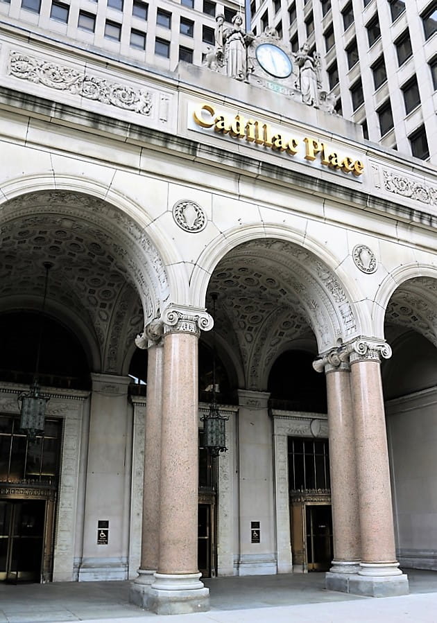 Cadillac Place grand entrance-sign