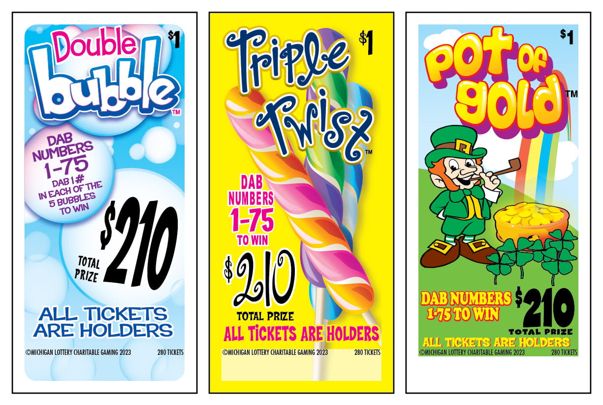 Event pack bingo tickets three ticket faces-double bubble, triple twist, pot of gold