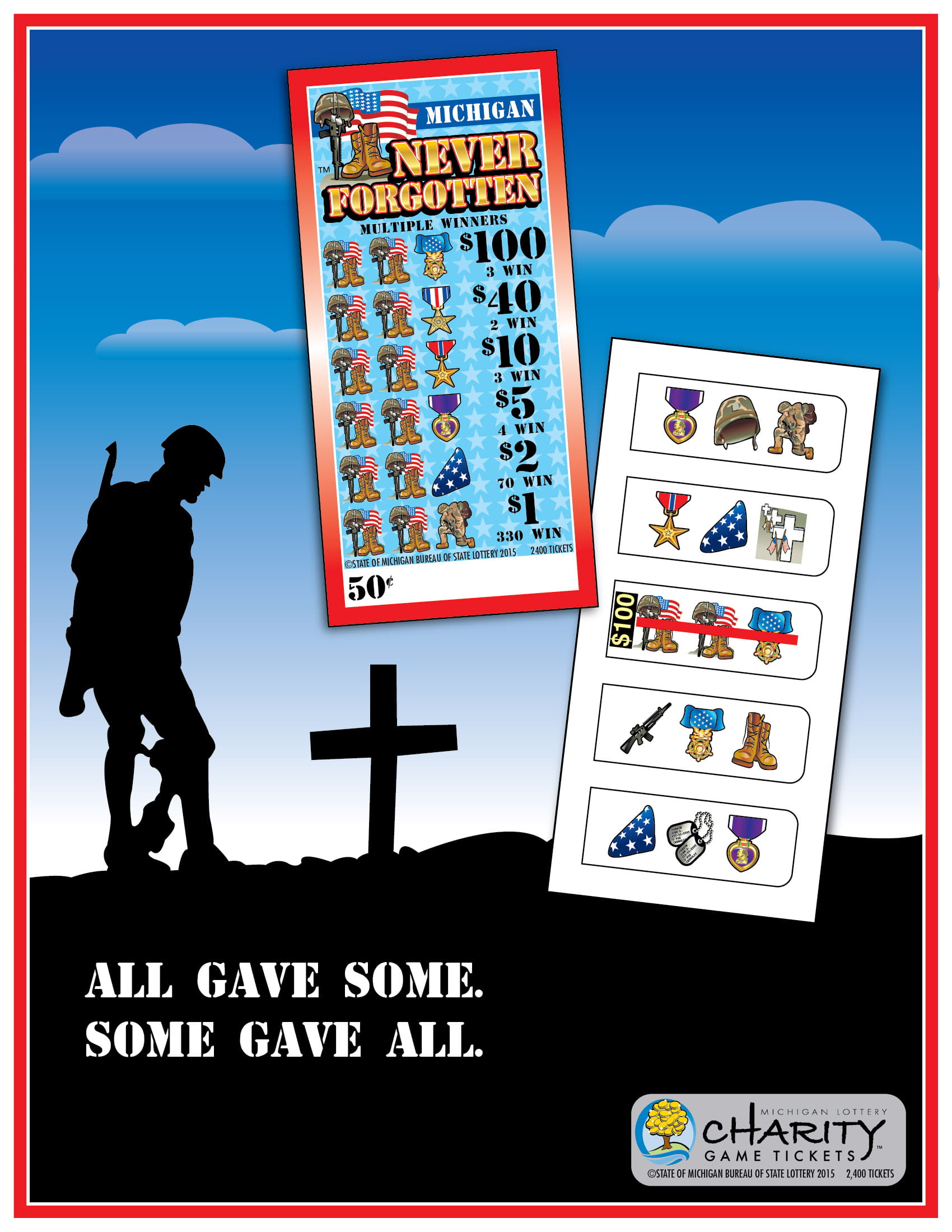 Never Forgotten flyer with ticket picture front and back
