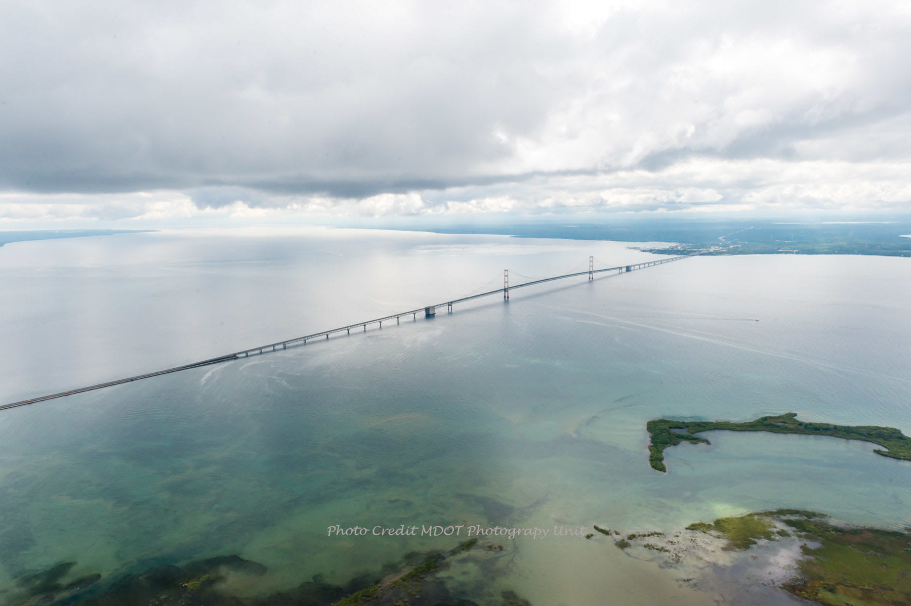 Ariel view Mackinaw Bridge Photo Credit MDOT Photography Unit