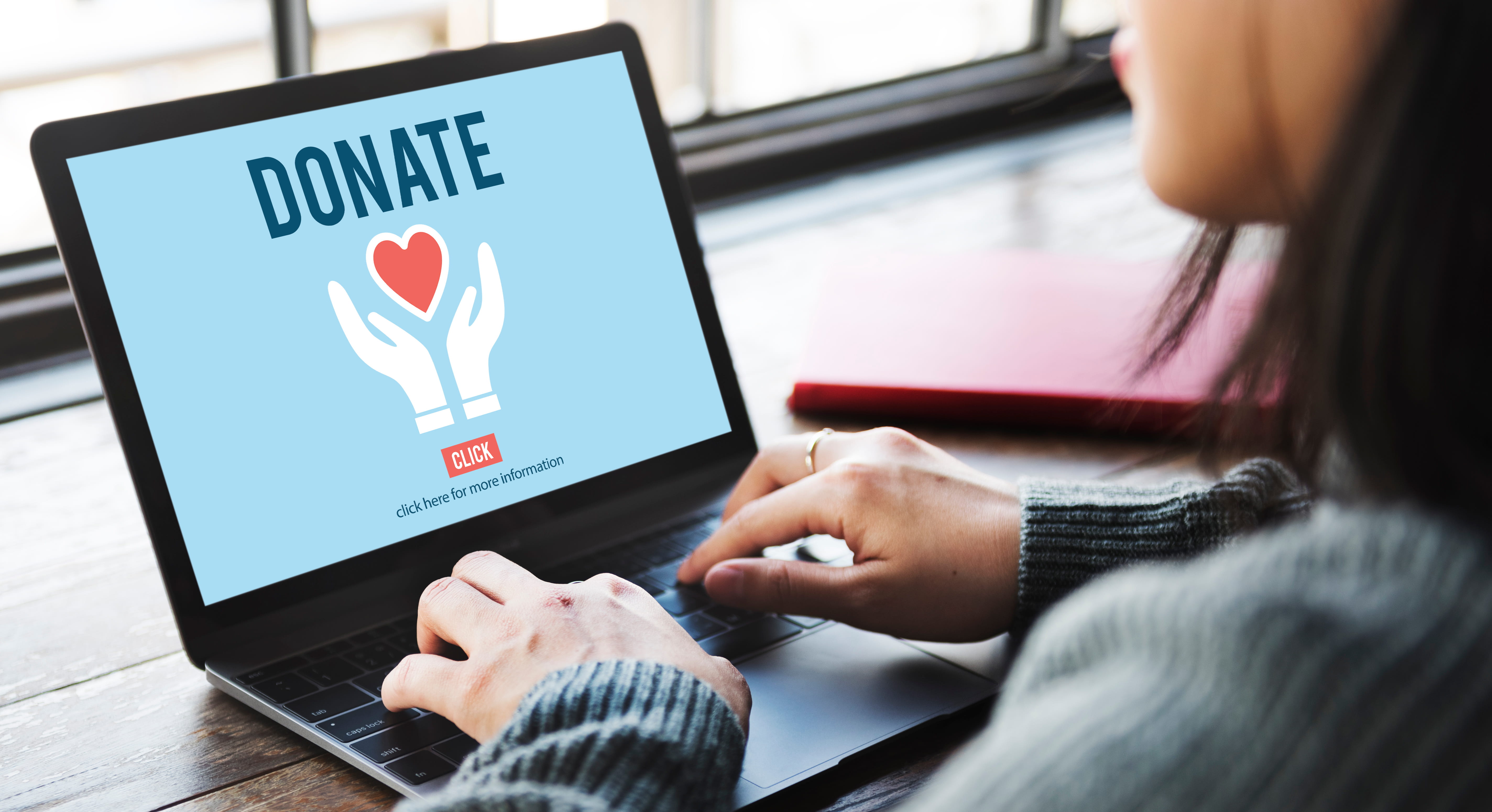 Young woman donating to charity online