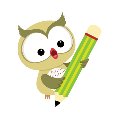Wisdom owl with glasses using a large pencil
