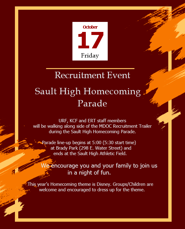Sault High Homecoming Parade and MDOC recruitment event.