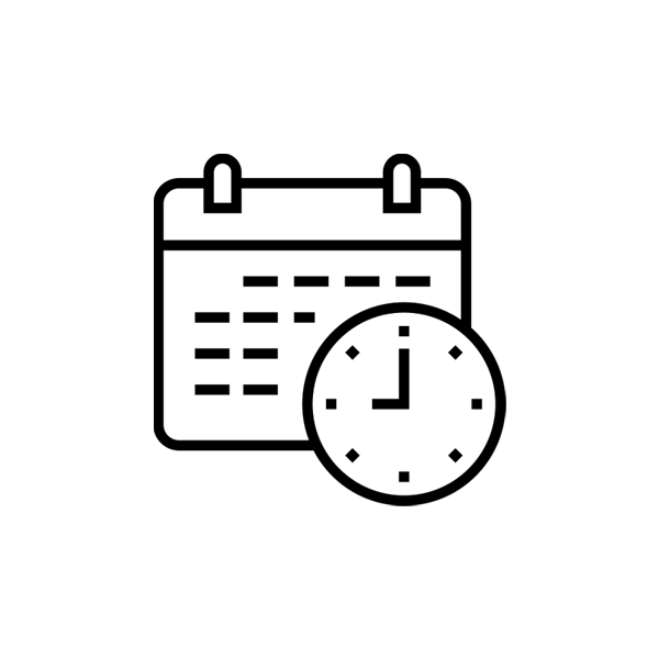 Line illustration of a calendar and a clock.