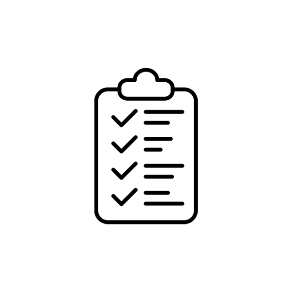 Line illustration of a clipboard with checkmarks.