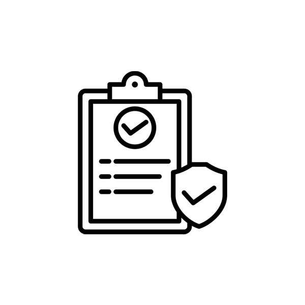 Line illustration of a clipboard with a checkmark on it.