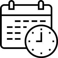 Line drawing of a calendar with a clock placed on top of it