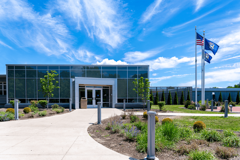An exterior view of the Green Oaks Training Center in Whitmore Lake, Michigan.