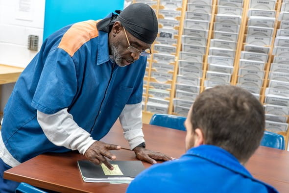 Discussion of documents and resources provided in an employment counselor’s office.