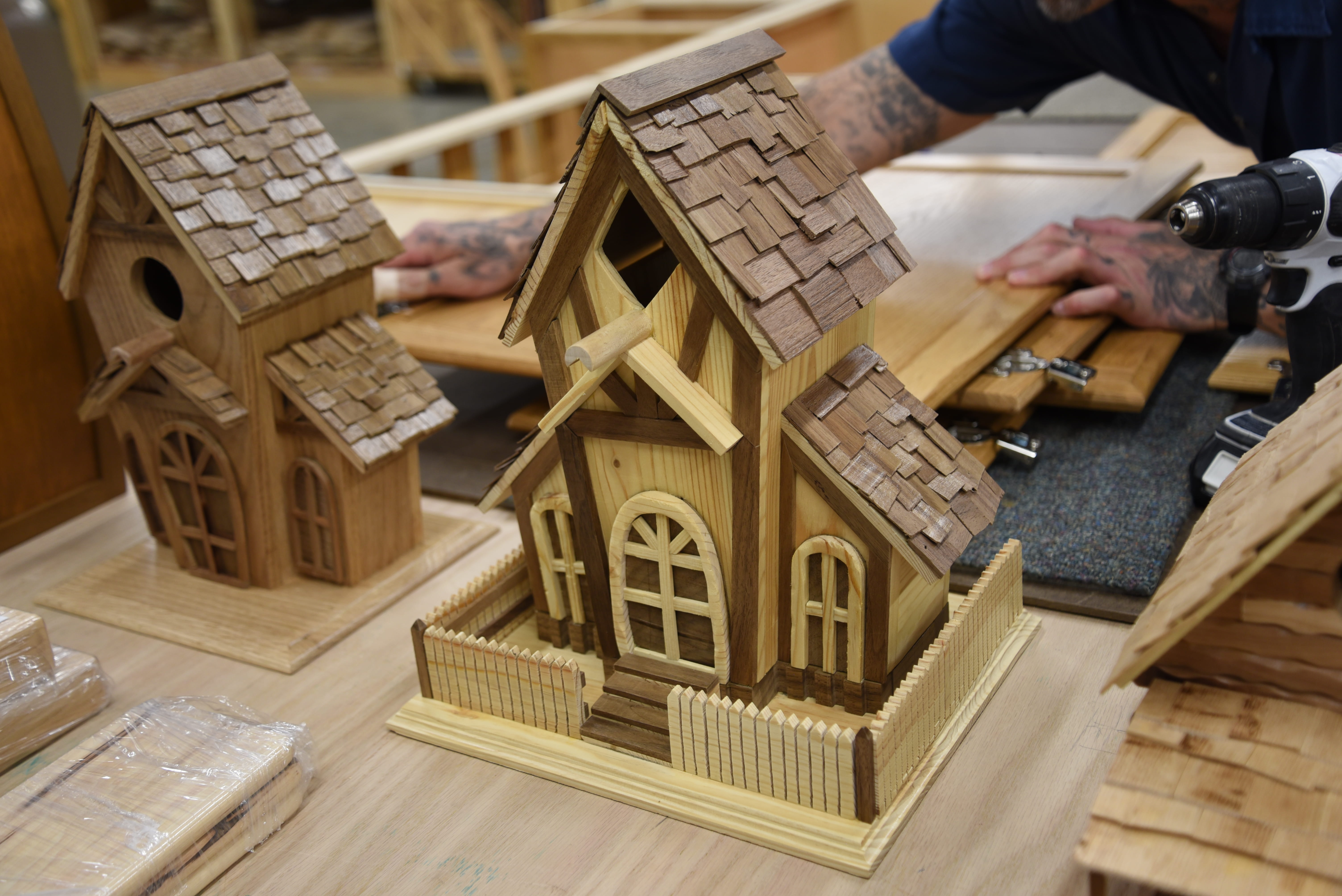 Photo of a wooden birdhouse.