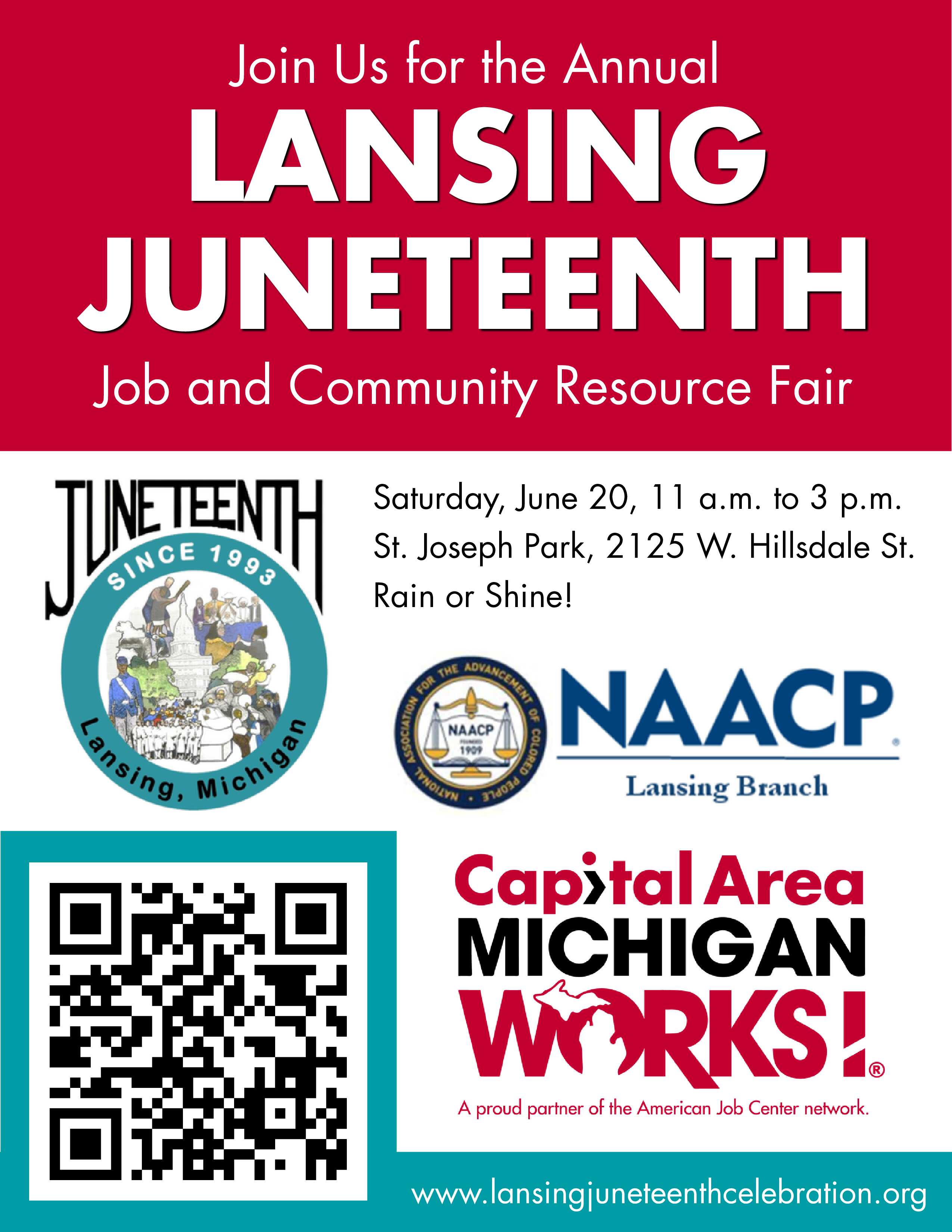 Juneteenth Job and Community Resource Fair taking place Saturday, June 20 from 11:00 A.M. to 3:00 P.M. at St. Joseph Park.
