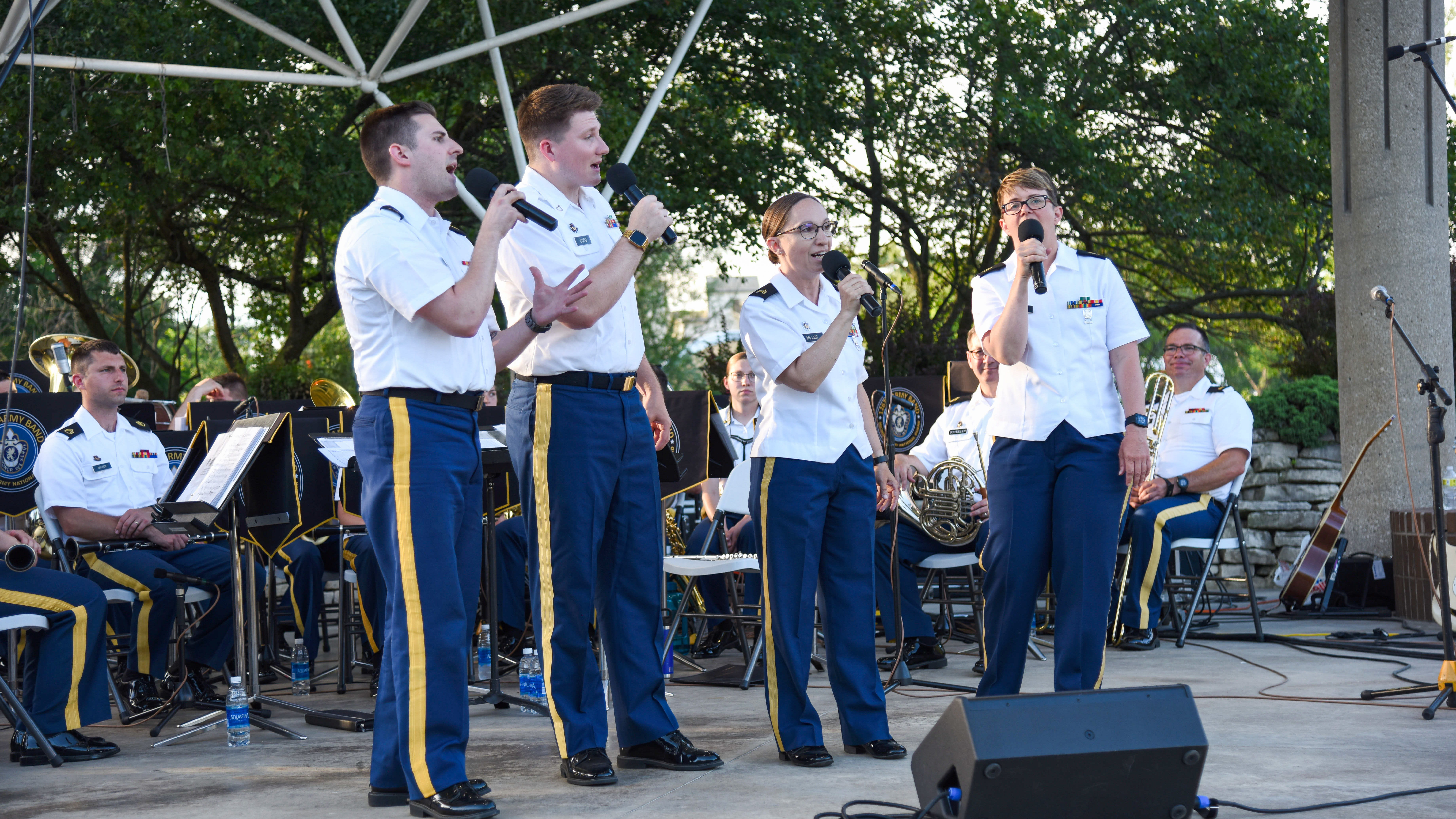 service members in uniform playing instruments