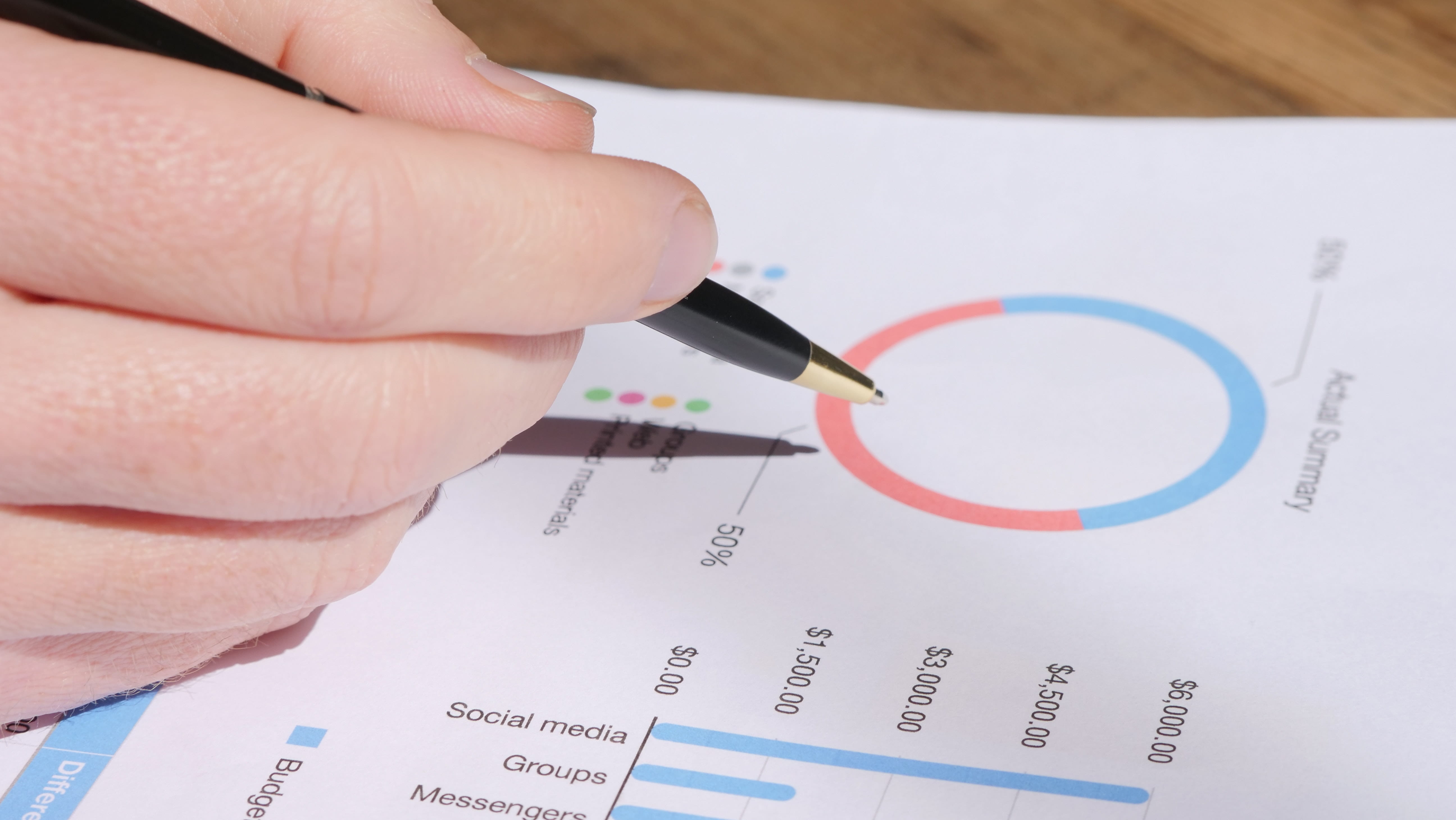 image of a hand with a pen making notations on a report