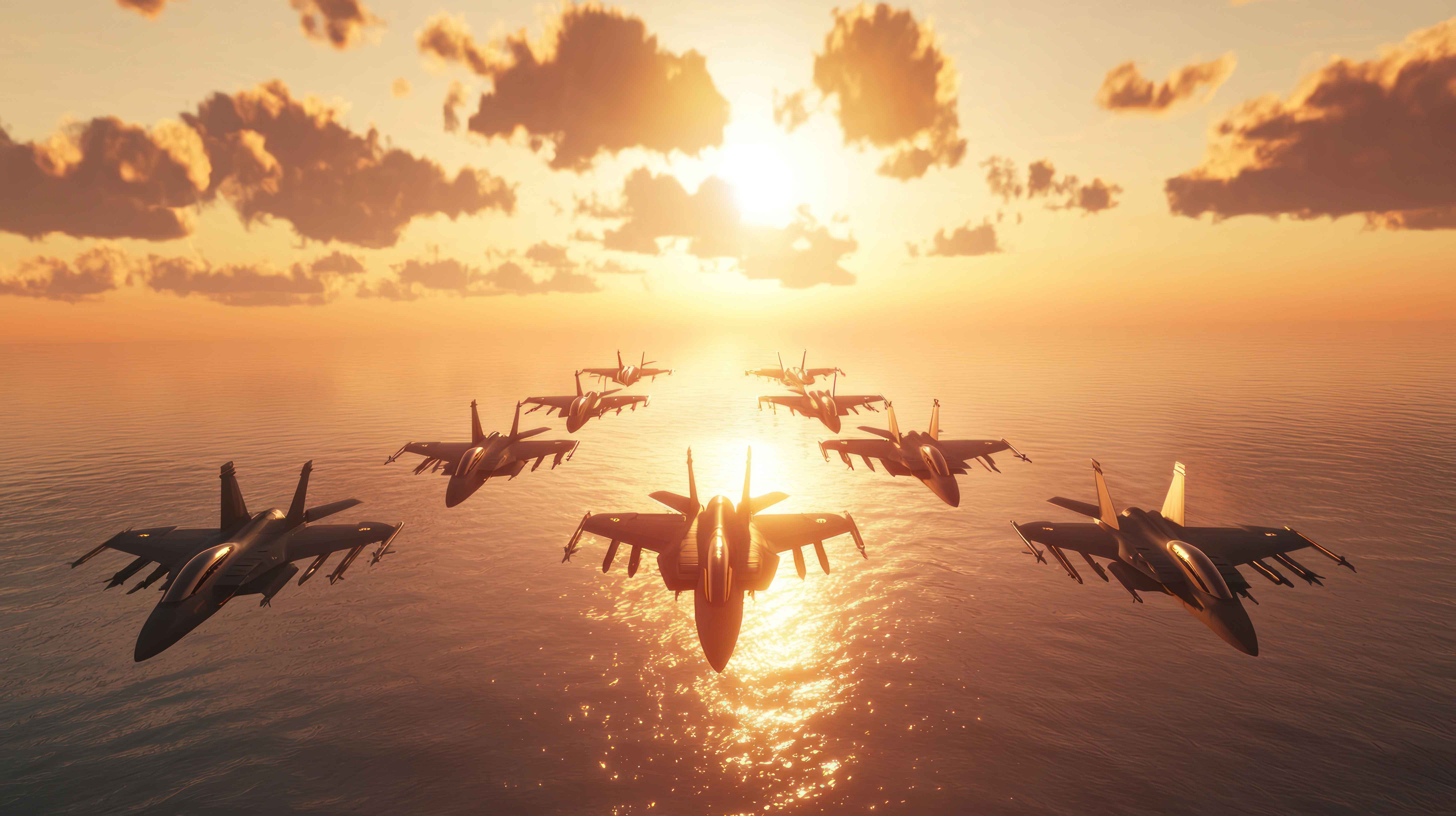 air force jets over a lake
