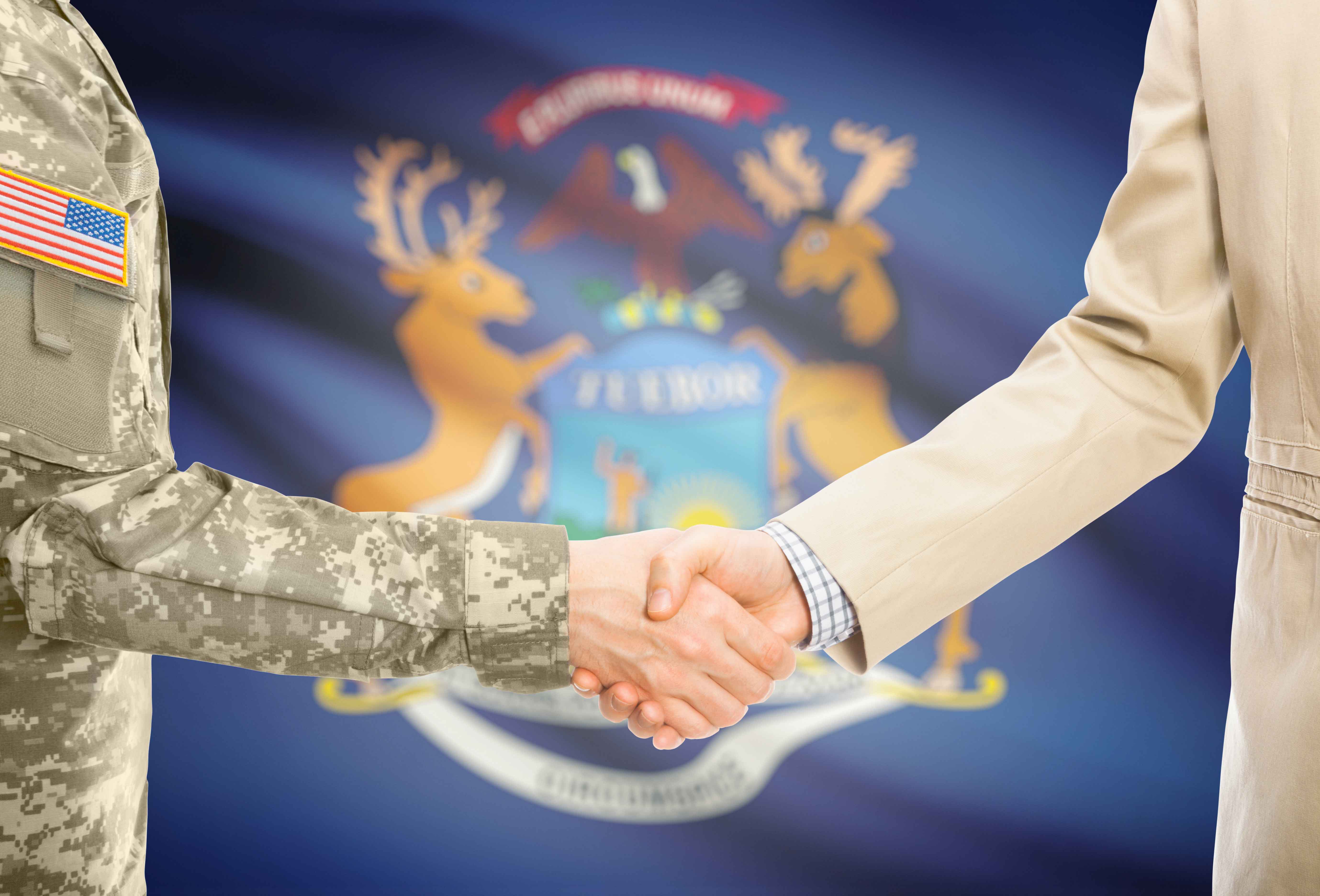 handshake soldier and business person
