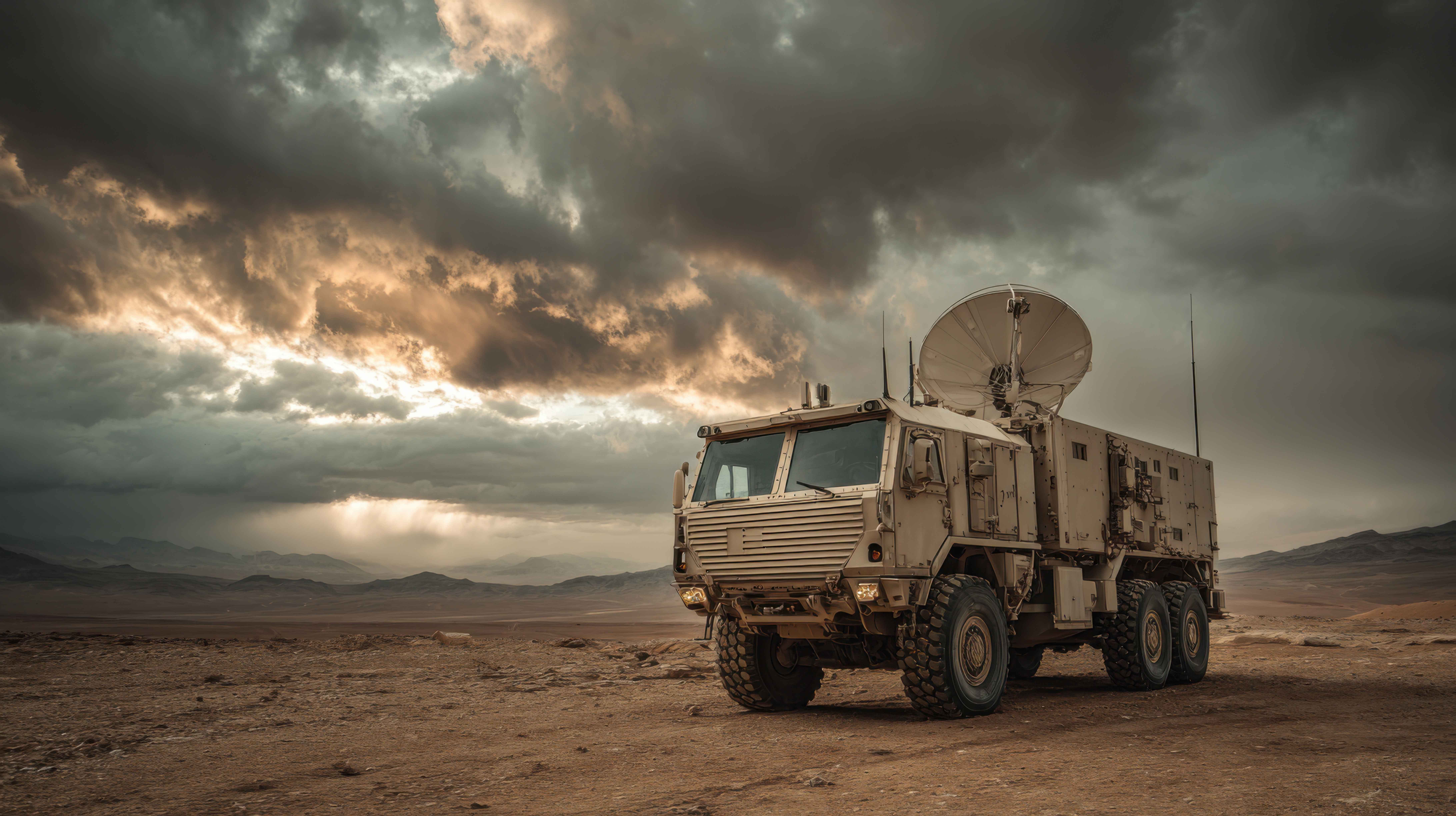 truck with satellite dish mounted to back