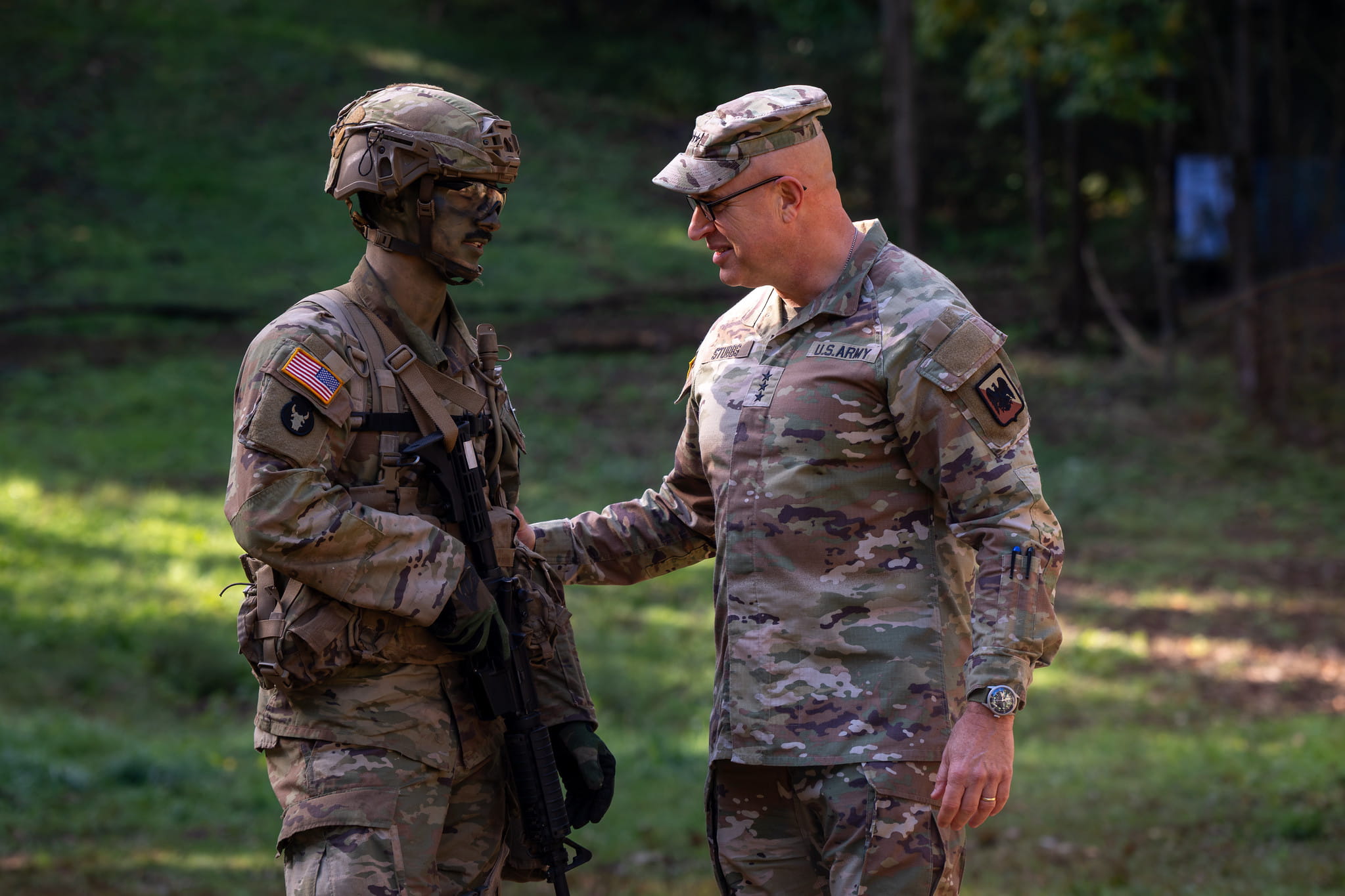 Lt. Gen. Jonathan Stubbs, director of the Army National Guard, visits the first Michigan National Guard Expert Badge testing event at Fort Custer Training Center, Augusta, Michigan, Oct. 8, 2026. 
