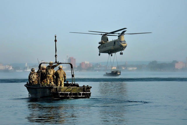 Military in action on water