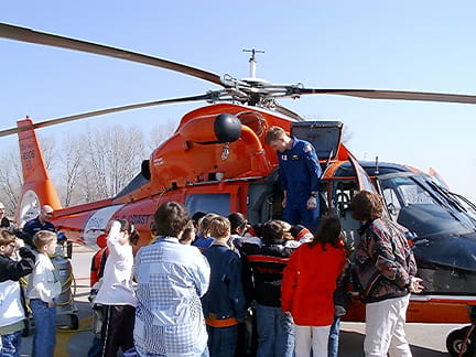 A STARBASE class visits the Coast Guard air station.