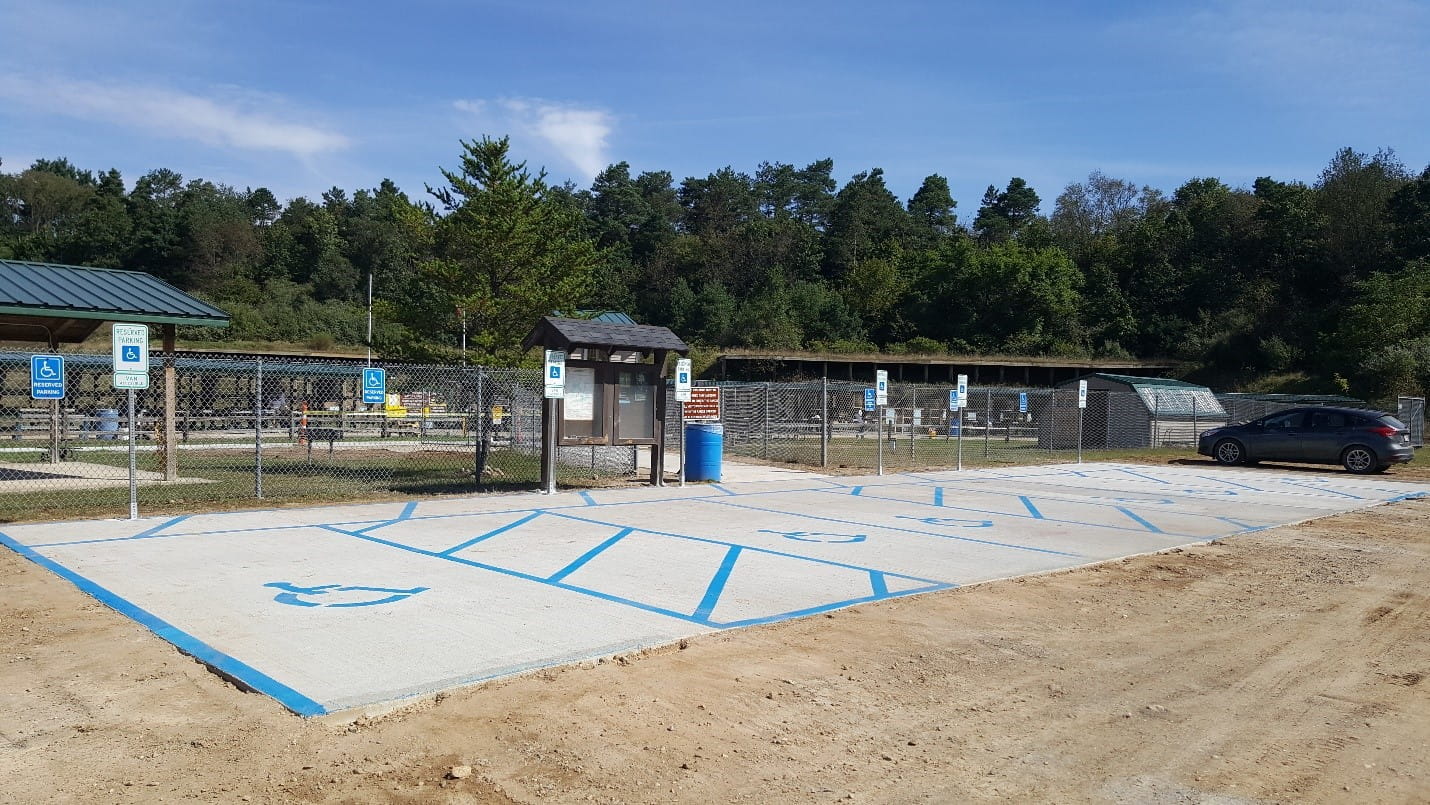 Six van accessible ADA parking spaces at DNR Sharonville Shooting Range