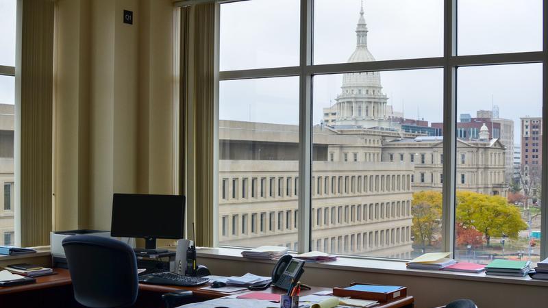 A view of the capitol building from an office in Constitution Hall