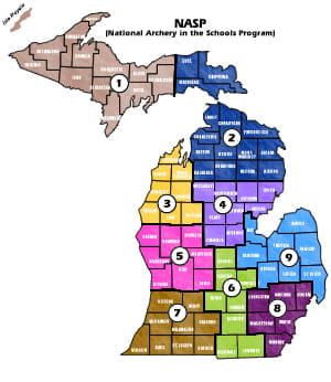 Map showing NASP regional coordinator regions in Michigan