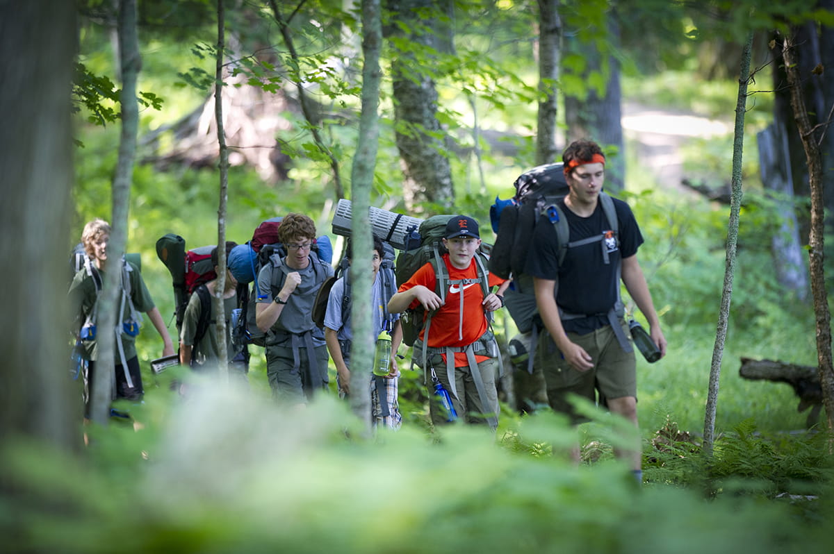 backpackers in the woods