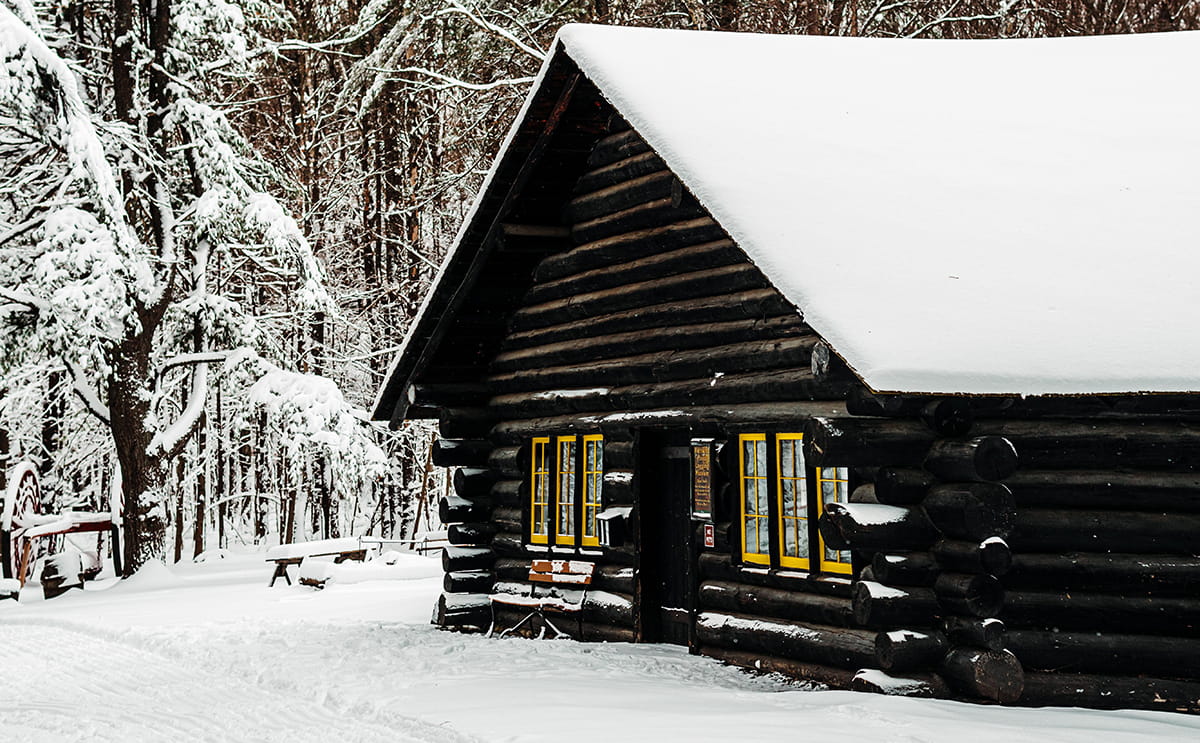 A building covered with snow. 