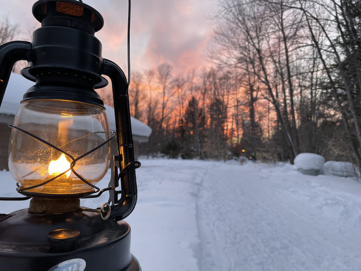 Closeup of a lantern at sunset