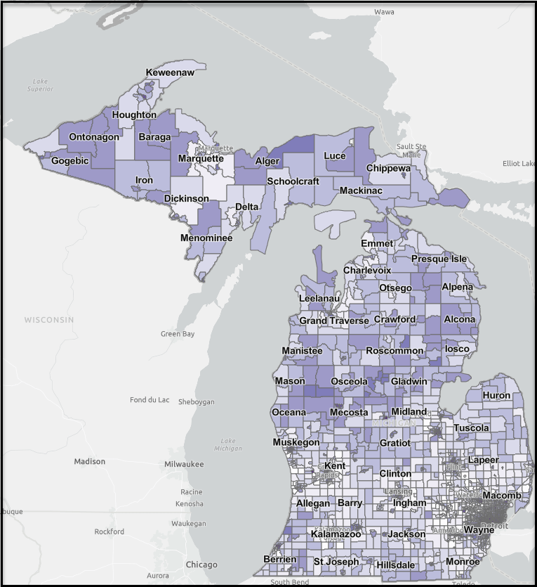 Map of financial considerations in Michigan
