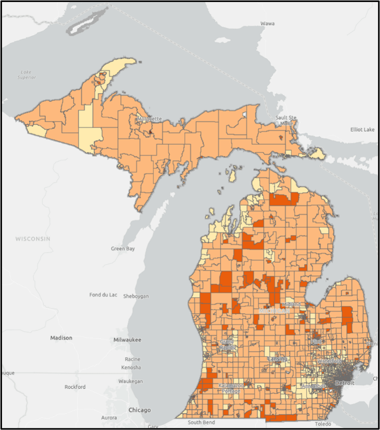 Map of mental health disparities in Michigan