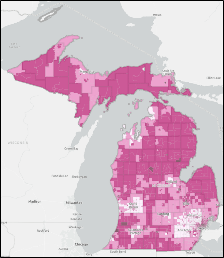 Map of physical inactivity in Michigan