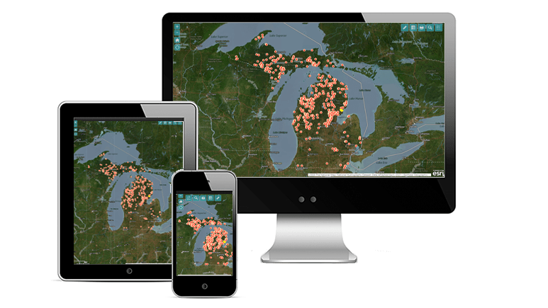 Screenshot of dumpsite map on desktop, mobile, tablet