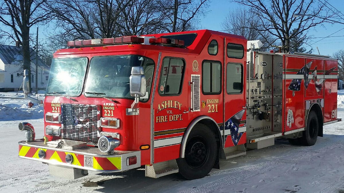 Red fire truck acquired by Ashley Fire Dept. as part of FEPP program