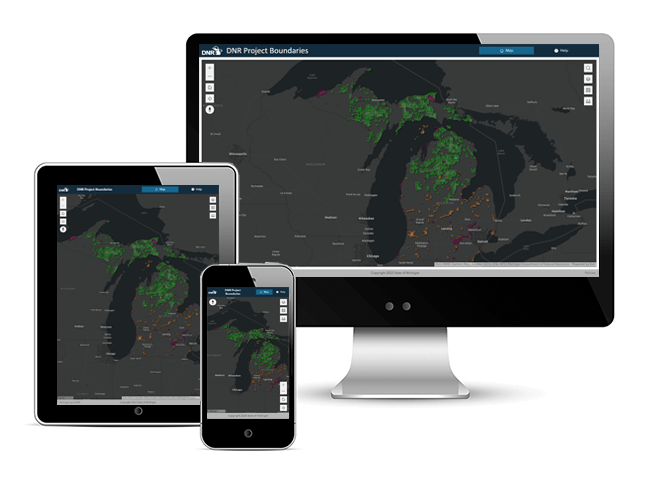 Screenshot of project boundary map in desktop, mobile and tablet