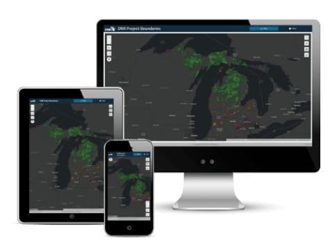 a screenshot of the project boundaries interactive map on mobile, desktop and tablet